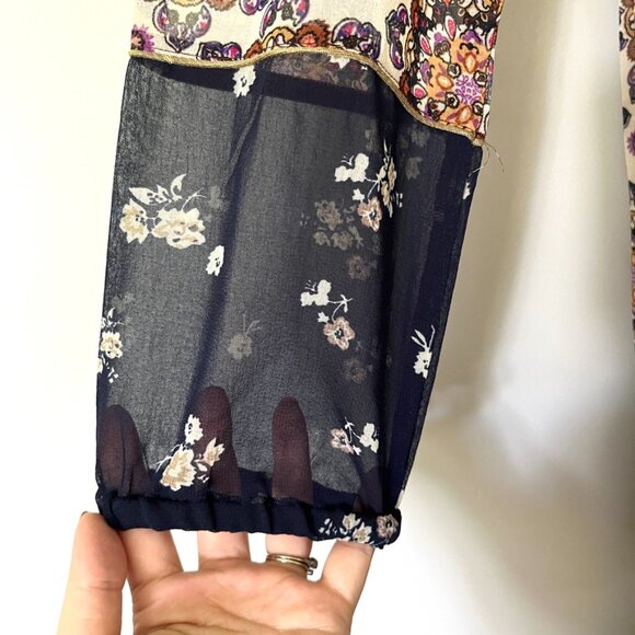 Anthropologie Maeve Dress XS Quartier Latin Burgundy Chiffon Velvet Boho Floral - Picture 3 of 14